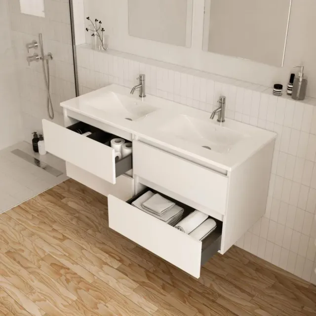 Meuble double vasque blanc avec miroirs